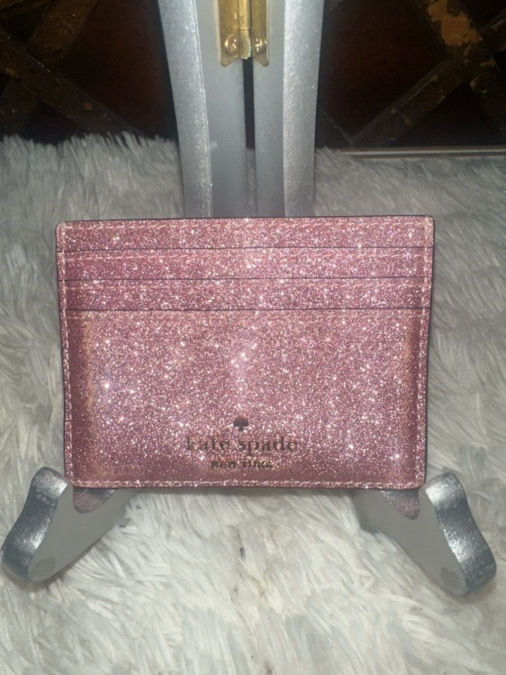 kate spade pink glitter card holder